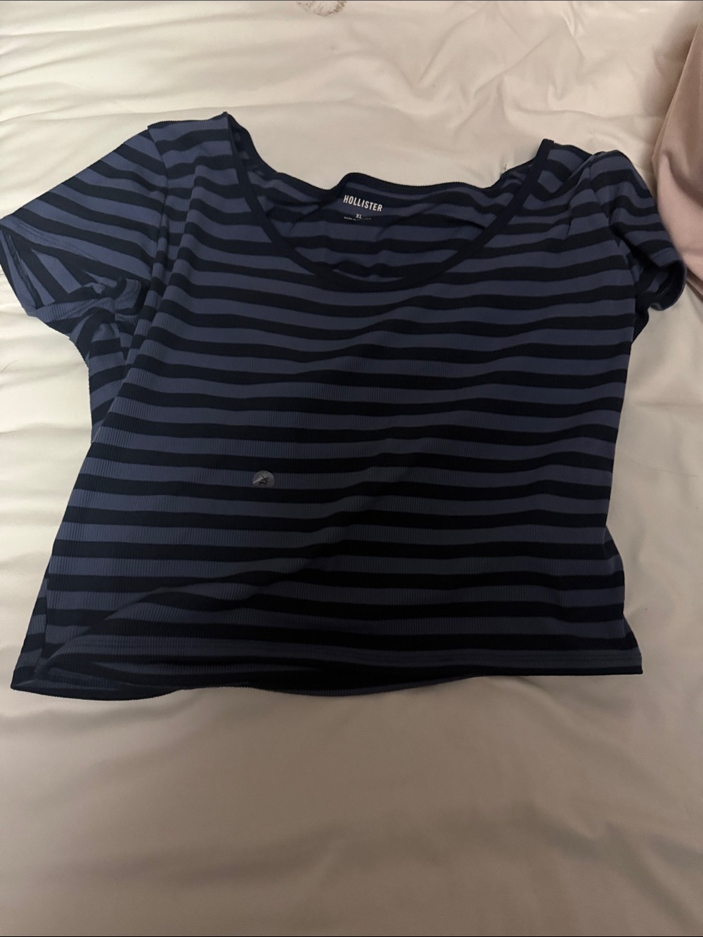 Hollister Navy and Blue Striped Short Sleeve Tee